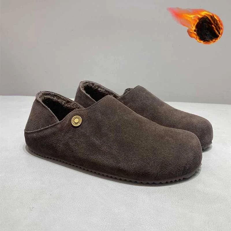 Men Shoes Online - Heren leren instapschoenen, fleece gevoerd, dames