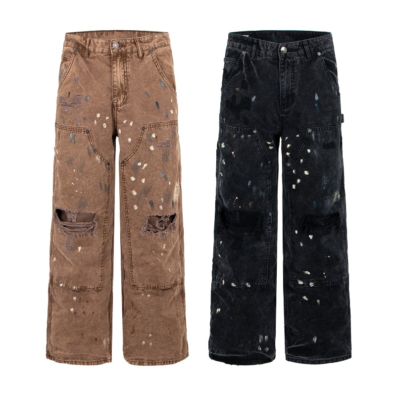Men'S Shoes With Jeans - Amerikaanse retro high street gescheurde denimbroek
