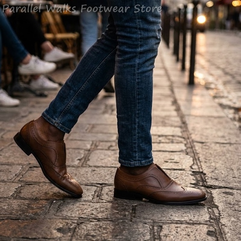 Heren bruine leren brogueschoe - Men Shoes Oxford recensie en prijs